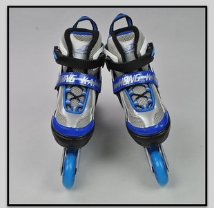 鸿凯 可调小童多用轮滑鞋全套旱冰鞋溜冰鞋儿童套装直排双排蓝