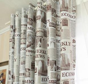 现代简约英文报纸 咖啡厅 复古全遮光窗帘布 特价25/米 成品定制
