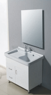贝力克卫浴-带搓板陶瓷洗衣盆/80cm洗衣柜/PVC浴室柜 5144(有图）