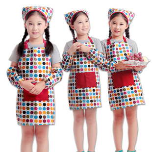 可印LOGO韩版儿童画画围裙幼儿园班服围裙小孩围裙袖套头巾彩圈款