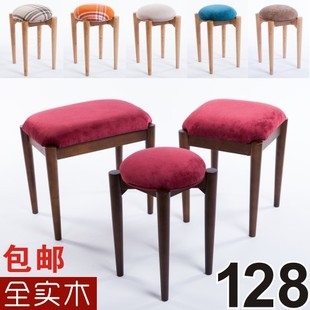 实木餐椅 小圆凳方凳 日式家具现代简约酒店咖啡厅布艺餐桌椅包邮