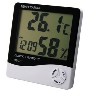包邮HTC-1温湿度计 高精度室内电子温湿度表多功能带时间闹钟温湿