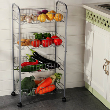 欧润哲 厨房多功能置物架带轮4层架 可移动银色金属厨房架蔬菜架
