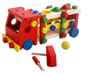 包邮木质螺丝螺母组合积木儿童拆装车敲球车 木制宝宝益智玩具