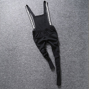 2013女装新款欧洲站俏皮口袋装饰百搭串珠水钻背带小脚连体哈伦裤