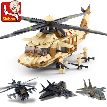 快乐小鲁班塑料拼插积木拼装 军事战斗直升飞机模型 益智儿童玩具