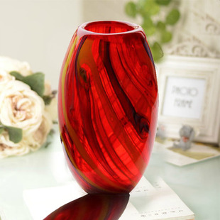 红色琉璃玻璃花瓶 茶几桌面摆件 玄关摆件 家居饰品 婚庆礼品