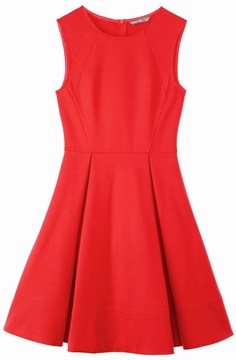 独特合体 红色连身裙 超显瘦百褶短裙 高腰 无袖 圆领黑色可选