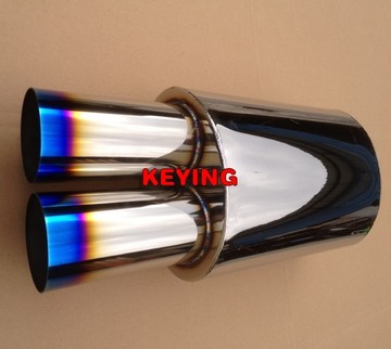 keying牌焊接改装不锈钢钛蓝双斜管M型内回压扁鼓排气管