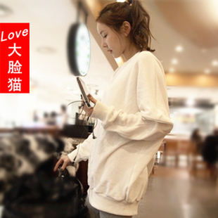 女装2013春秋新款 韩版白色中长款女士加厚加绒圆领长袖套头卫衣