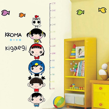小孩测量身高尺贴纸 儿童房间装饰贴图 卡通娃娃防水墙壁贴画包邮