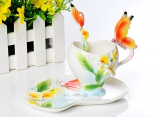 陶瓷 咖啡具 咖啡杯 珐琅瓷 茶具套装  1杯1碟 杯子 结婚喜庆礼品