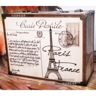 埃菲尔铁塔木箱 巴黎欧式复古箱子手提箱 咖啡屋服装店铺橱窗展示