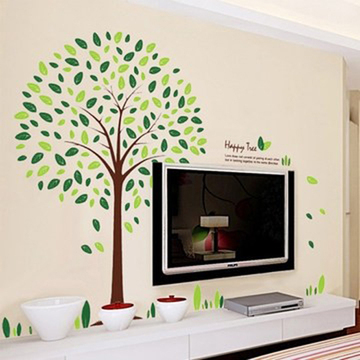 绿色大树墙贴走廊墙壁贴画清新客厅电视背景墙装饰墙贴纸欢乐树