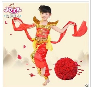 花木兰儿童舞蹈服装女童汉族秧歌舞灯笼少儿幼儿民族表演红色飘带