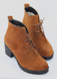 2013年秋冬新款磨砂牛皮系带加绒厚底女短靴裸靴
