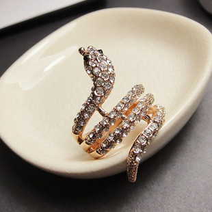 夸张蛇形男女水钻戒指可爱食指韩国版时尚饰品创意潮人金银色指环