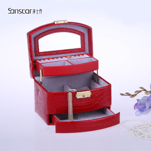 莎士丹欧式皮革首饰盒 公主化妆品收纳箱 梳梳台饰品盒 带镜