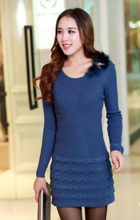 2015冬新款女装 韩版中长款低领修身弹力针织衫 打底毛衣女