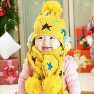 儿童毛线帽子秋冬1-3岁保暖防寒围巾韩国3-6个月宝宝婴儿男女童帽