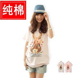 韩版孕妇装 夏装孕妇T恤纯棉短袖哺乳衣喂奶衣超可爱兔子孕妇装