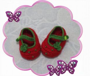 手工/红草莓鞋/男女宝宝鞋/学步鞋/新生婴儿鞋/毛线鞋/BB鞋