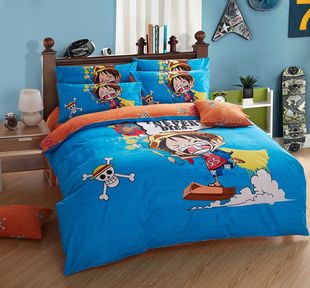 卡通海贼王四件套全棉床单纯棉被套英雄联盟床上用品单人床三件套