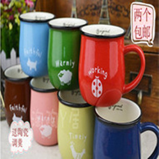 两个包邮ZAKKA创意个性陶瓷大号牛奶杯子马克杯浅色仿搪瓷韩国早