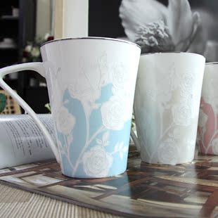 简约浮雕创意杯子陶瓷水杯马克杯情侣杯咖啡杯茶杯陶瓷杯
