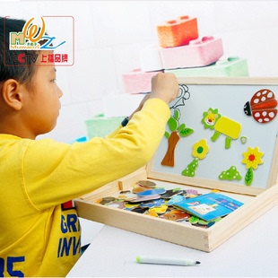 正品儿童玩具宝宝早教启蒙木制卡通益智立体画板小黑板拼拼乐