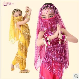 印度舞蹈服装女儿童小孩新疆舞蹈服演出服套装亮片流苏肚皮舞蹈服