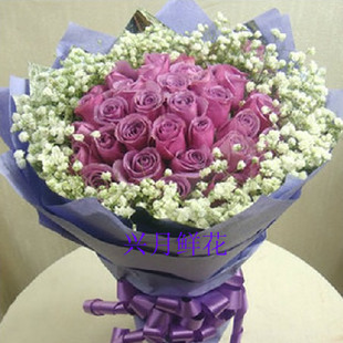 紫玫瑰花束 重庆鲜花店 情人节紫玫瑰预定 紫玫瑰33枝 重庆鲜花网