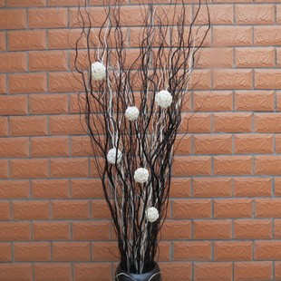 龙柳干枝干花客厅装饰欧式风格（云龙柳藤球）曲柳龙柳黑白色插花