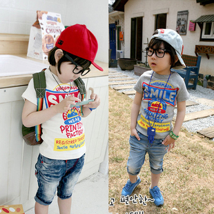 童装男童T恤夏装新款韩版宝宝儿童男童装印花短袖T恤休闲打底衫