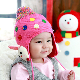 GOODKID秋冬新款韩版儿童毛线护耳帽子男童女童宝宝兔子加绒帽子