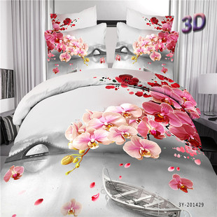 3D纯棉立体玫瑰桃花四件套床上用品新婚床品5D大版花浅色床单被套