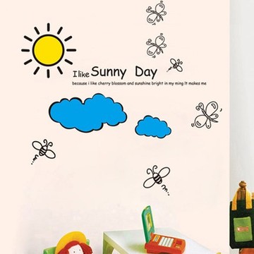 太阳云朵英文贴画 儿童房间装饰贴图客厅卧室墙壁贴纸 幼儿园墙贴