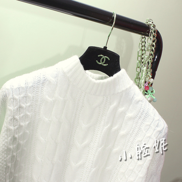 2016春装新款韩版气质纯色麻花半高圆领长袖套头毛衣针织衫外套女