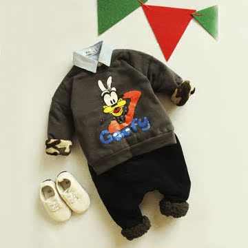 韩版童装2015冬装儿童上衣双层加绒加厚卡通动物卫衣宝宝打底衫