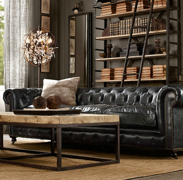 美式乡村欧式古典高档油蜡皮复古怀旧沙发宜家客厅样板房沙发定制