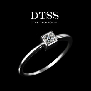 DTSS日韩925纯银方形钻戒指女款韩版时尚指环钻戒仿真钻石戒指细