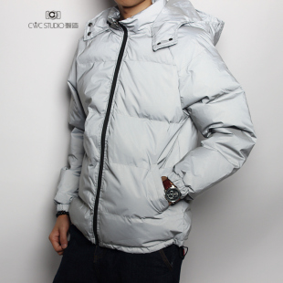 冬季男士欧美青年潮流休闲运动外套日系港风3M反光羽绒服加厚外套