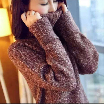 高领毛衣女2015秋冬新款韩版针织衫套头中长款宽松女装加厚打底衫