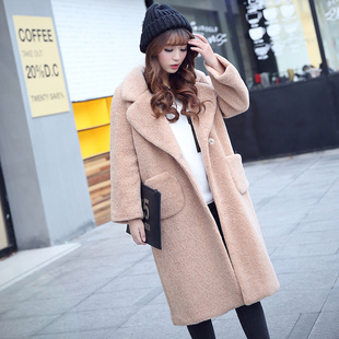 2015新款冬装韩版羊羔毛外套女中长款加厚保暖宽松大码毛呢大衣潮