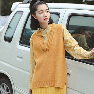 无袖大V领毛衣2016韩版新款秋冬针织衫修身套头针织打底外套女装