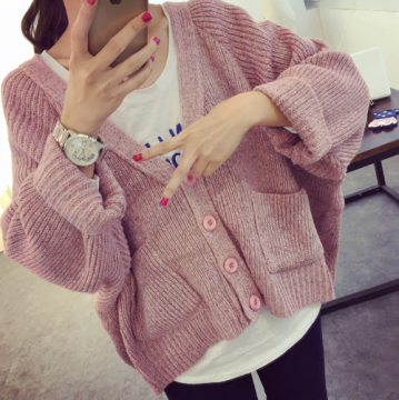 2015秋季新品宽松韩版针织开衫大码蝙蝠衫女中长款纯色毛衣外套