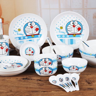 韩式创意卡通搭配汤碗勺盘碟叮当猫陶瓷器餐具家用米饭碗儿童