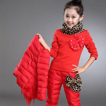 童装女童冬装三件套4加绒6加厚7韩版8儿童中大童2015新款棉衣套装