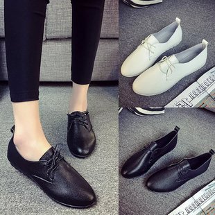 2016春英伦风新款韩版少女系带单鞋软皮平跟皮鞋休闲小白鞋女鞋子
