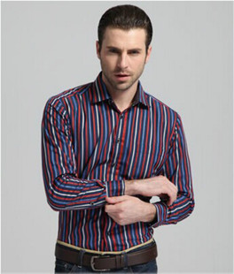 保罗冬季男士保暖衬衫加绒加厚纯色修身双领条纹商务绅士衬衣